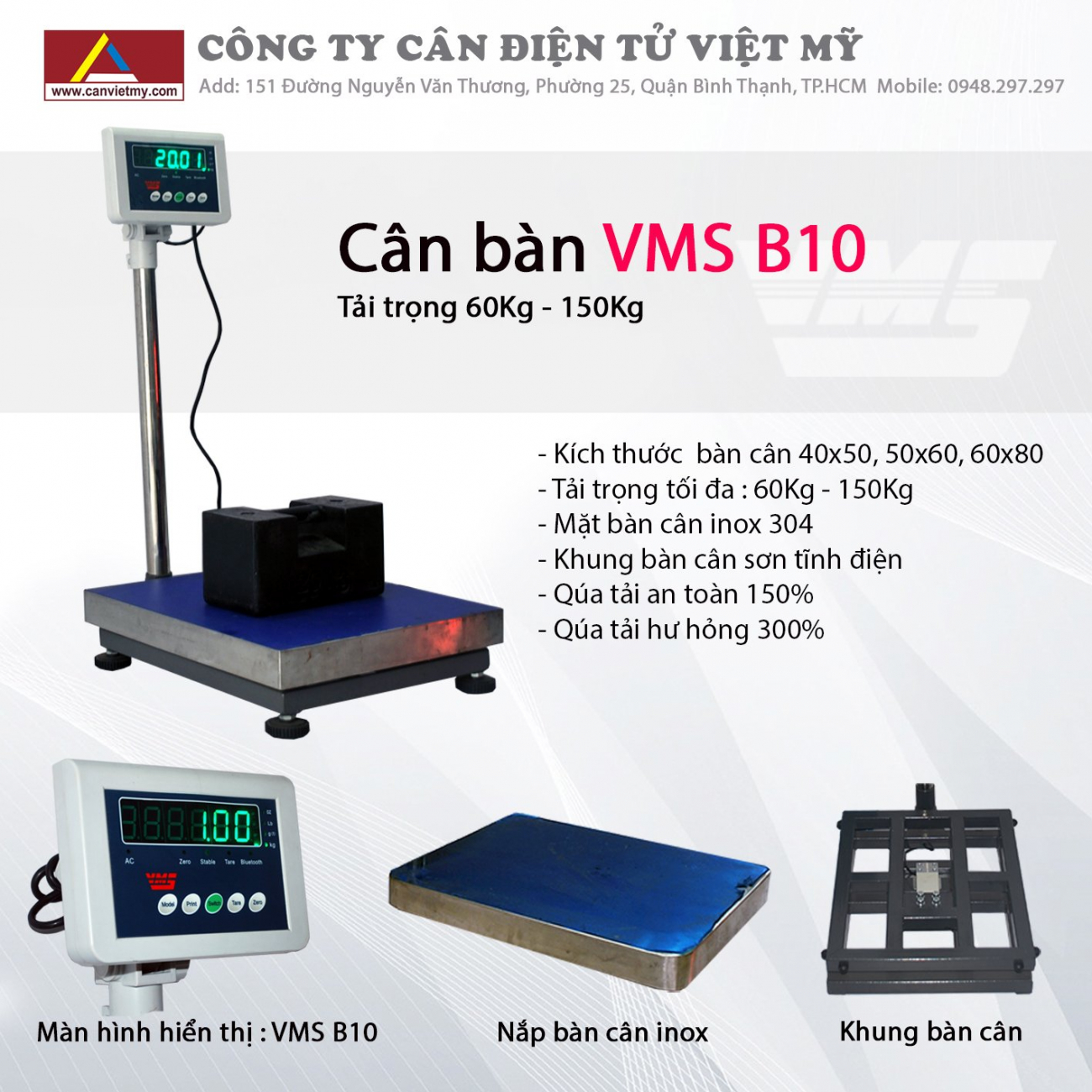 Cân điện tử Yaohua VMS-B10 400kg 4